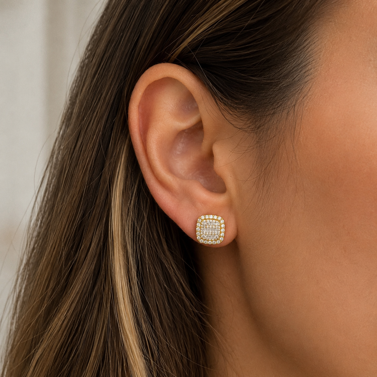 Diamond Baguette Cluster Stud Earrings