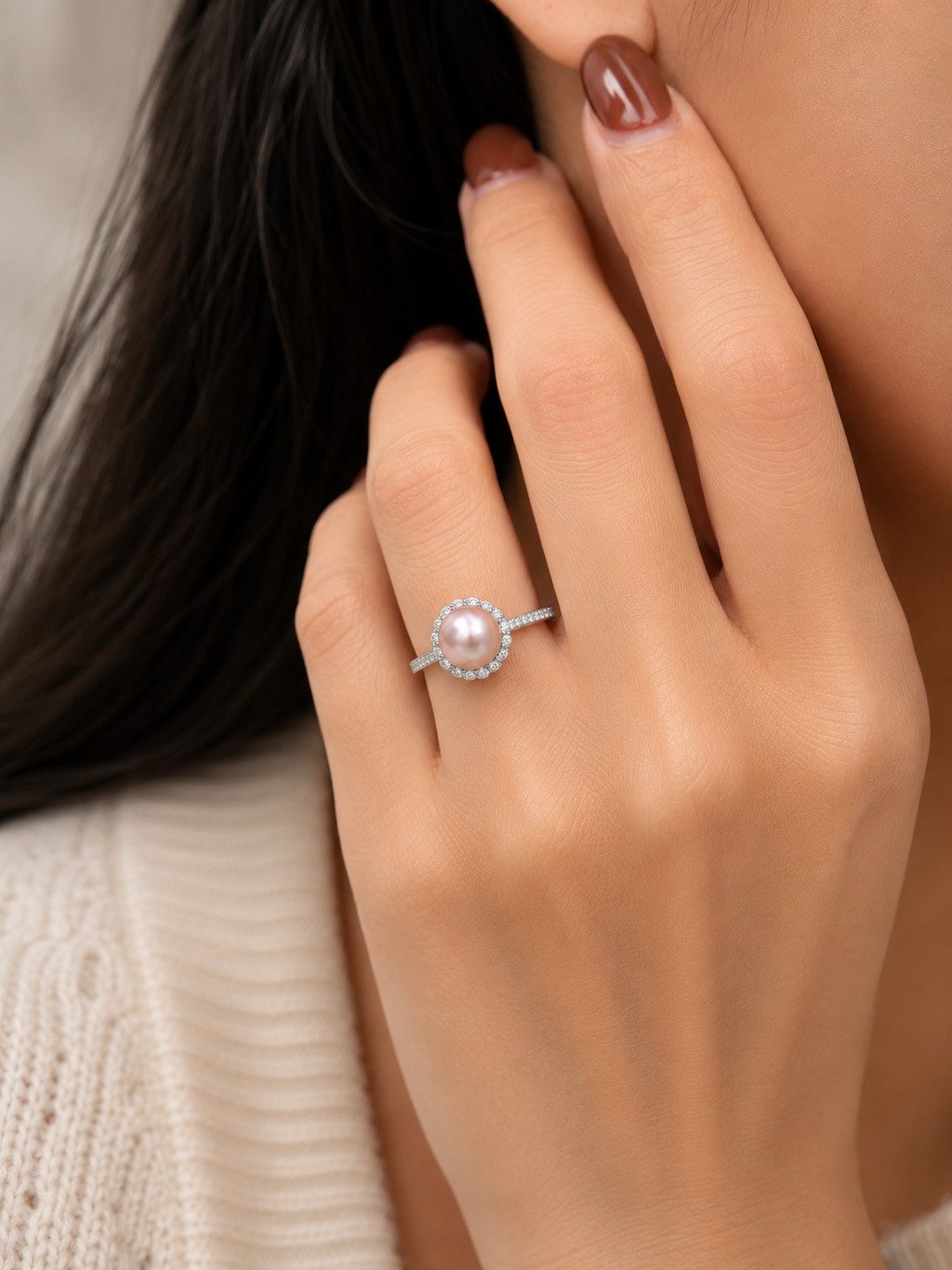 Pink Pearl Halo Ring