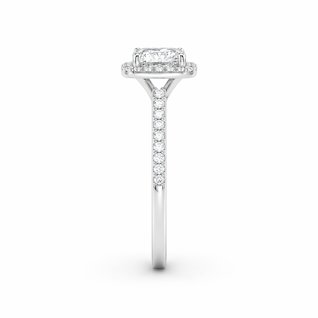 GIA Certified Elongated Cushion Halo Diamond Engagement Ring