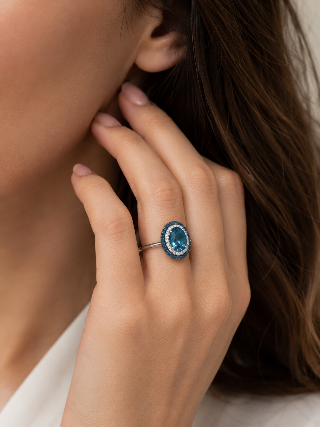 London Blue Topaz Halo Ring