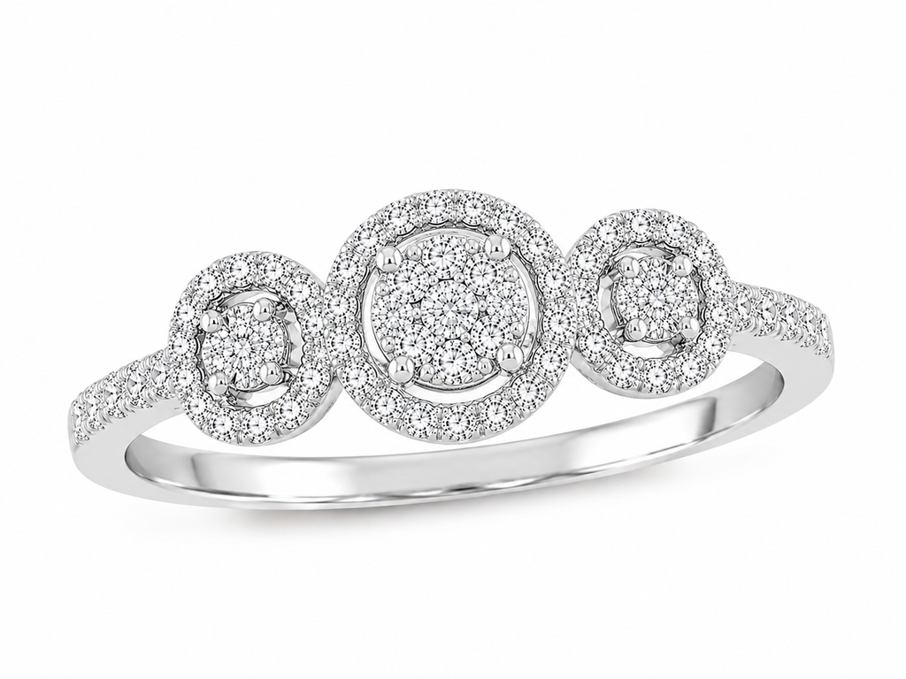 Three-Stone Halo Diamond Ring