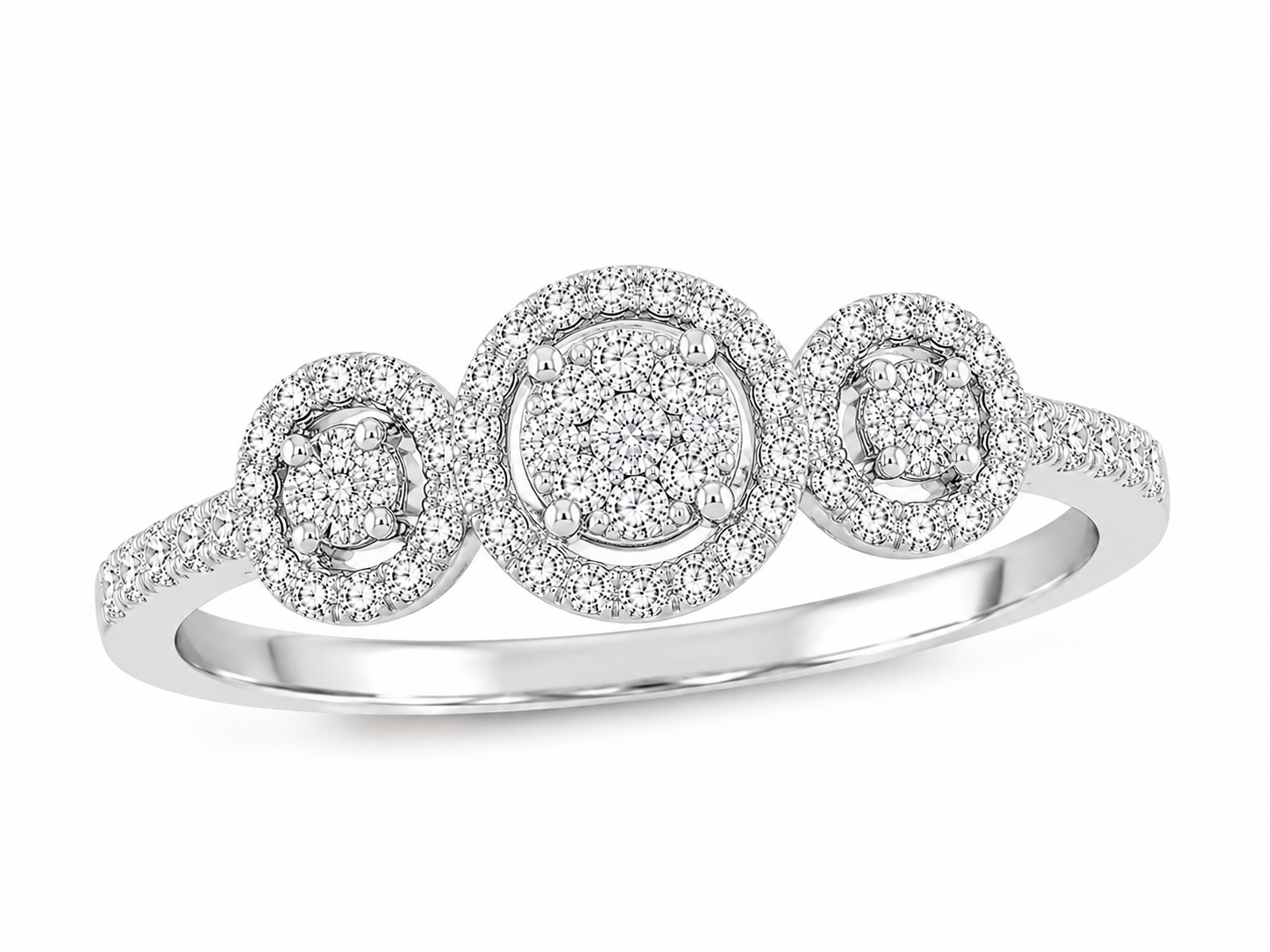 Three-Stone Halo Diamond Ring