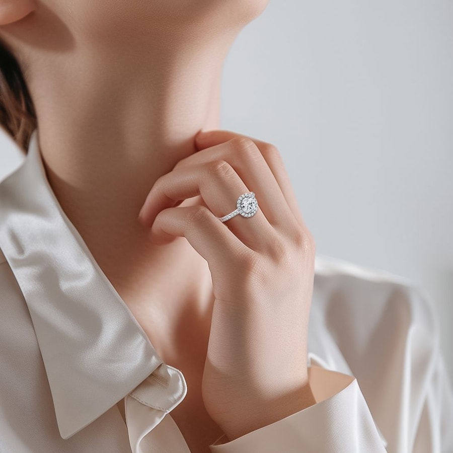 Halo Diamond Engagement Ring in White Gold