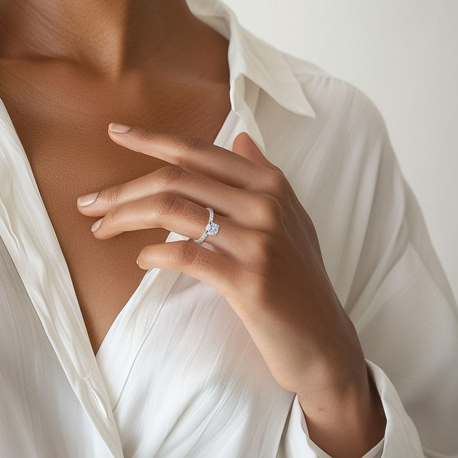 Petite Pave Diamond Engagement Ring in White Gold (0.22 carat)