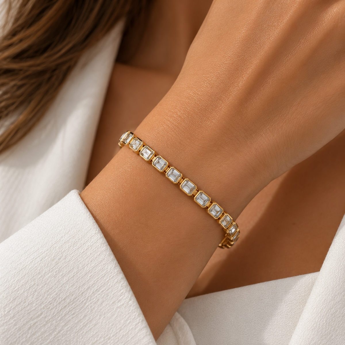 Emerald-Cut Lab-Grown Diamond Tennis Bracelet – 7.74 ctw
