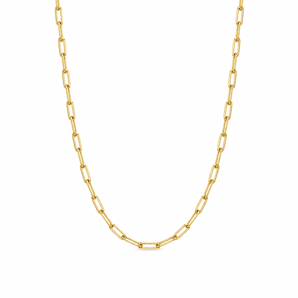 14K Semi- Hollow Gold Paperclip Necklace