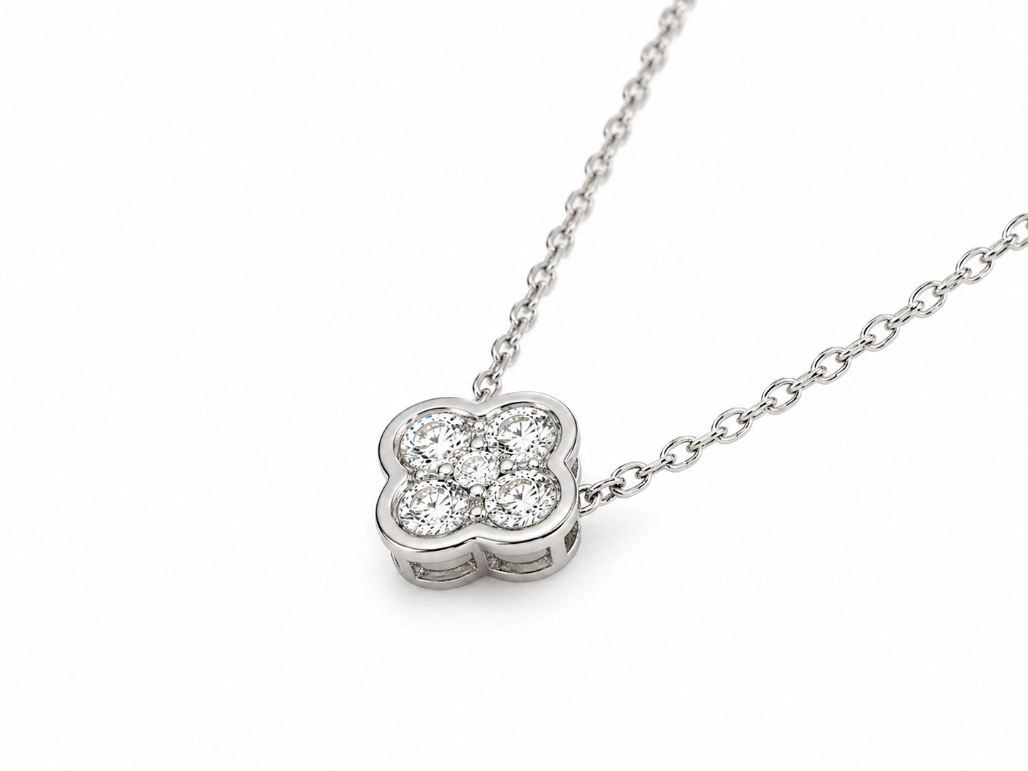 Diamond Cluster Clover Pendant Necklace