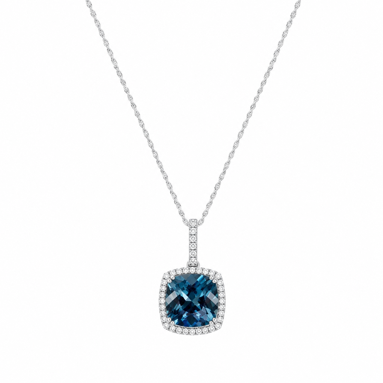 London Blue Topaz & Diamond Halo Pendant