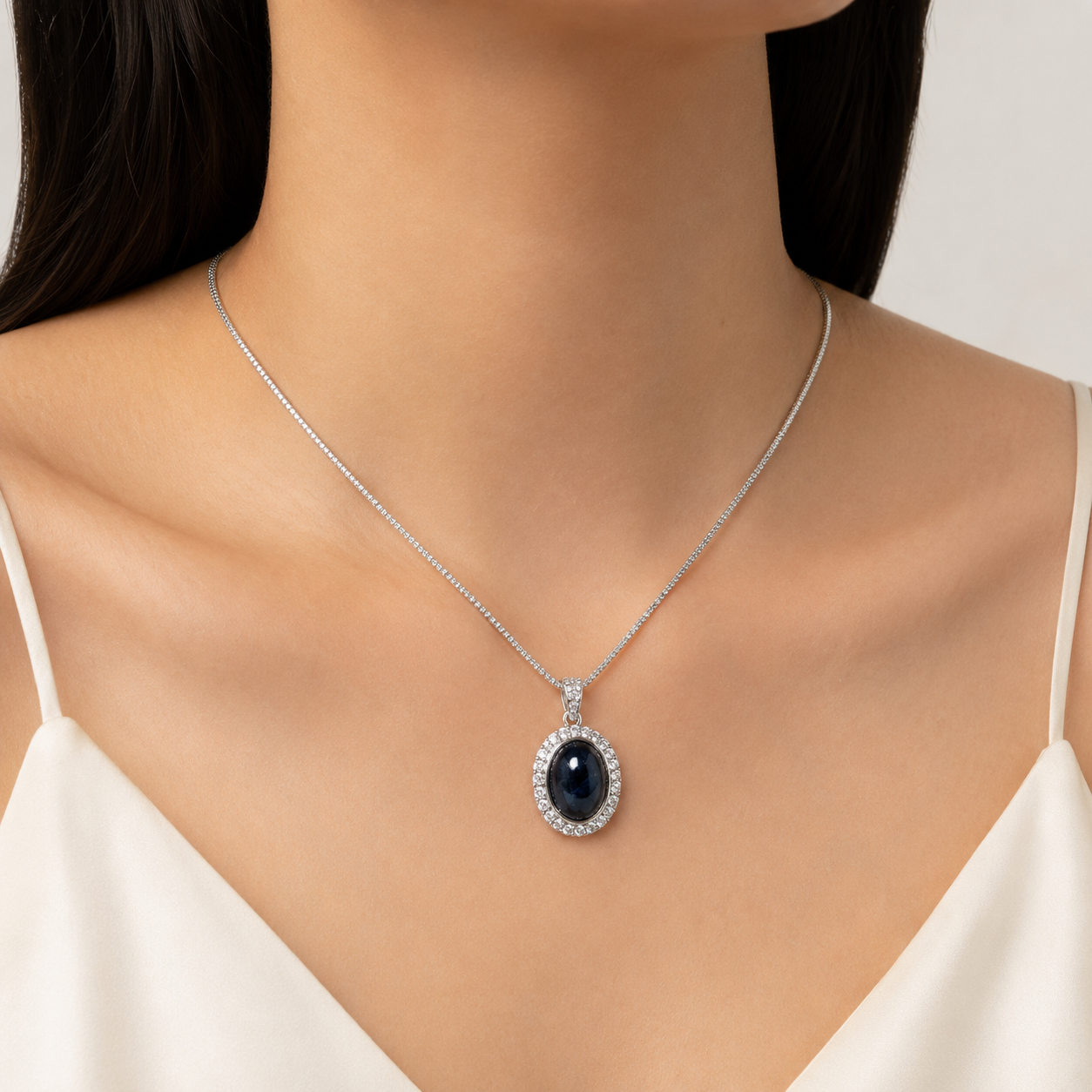 Cabochon Sapphire Diamond Pendant