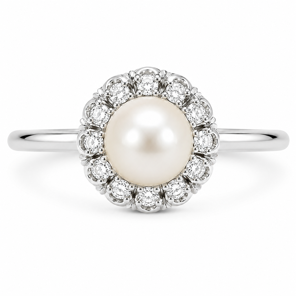 Pearl & Diamond Halo Ring