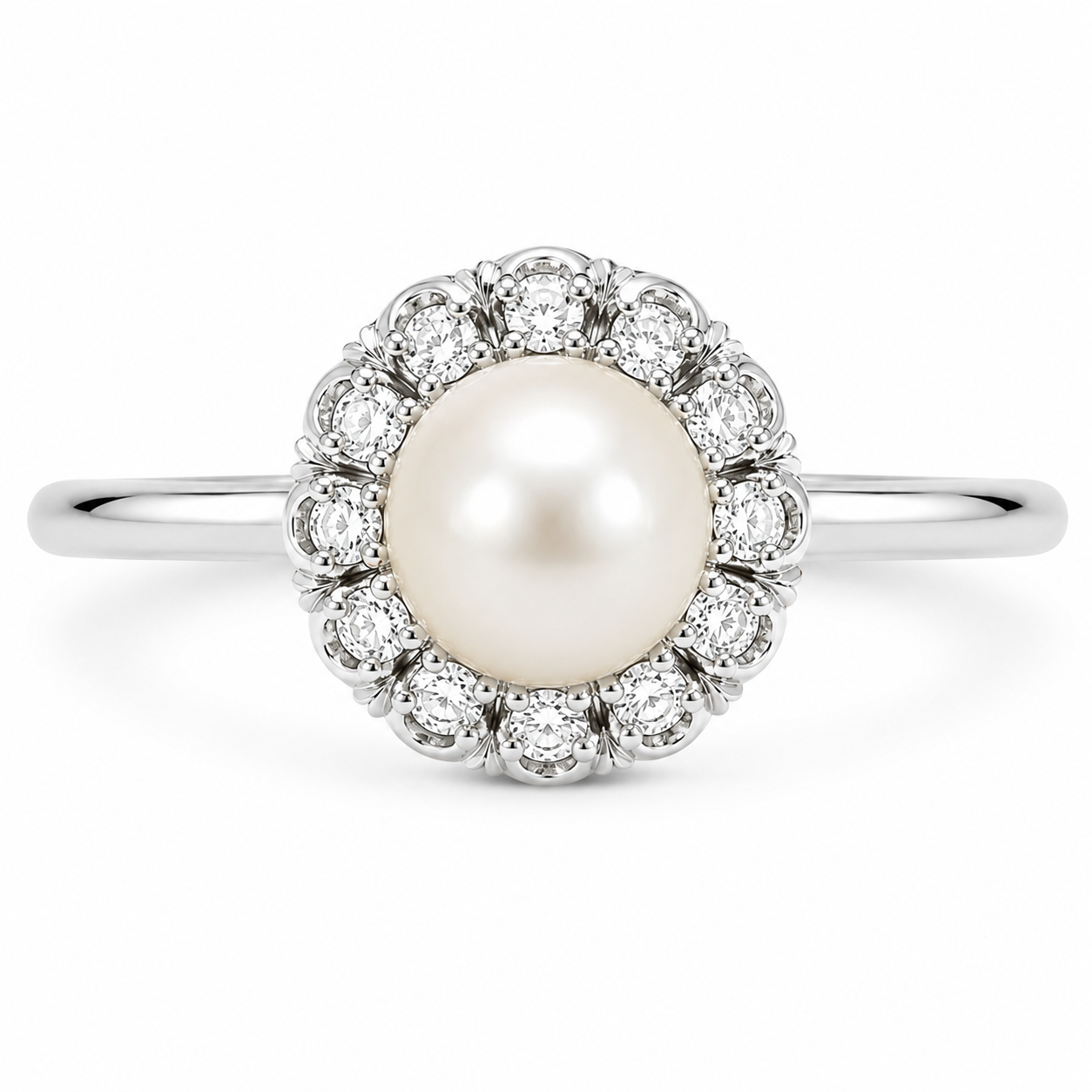 Pearl & Diamond Halo Ring