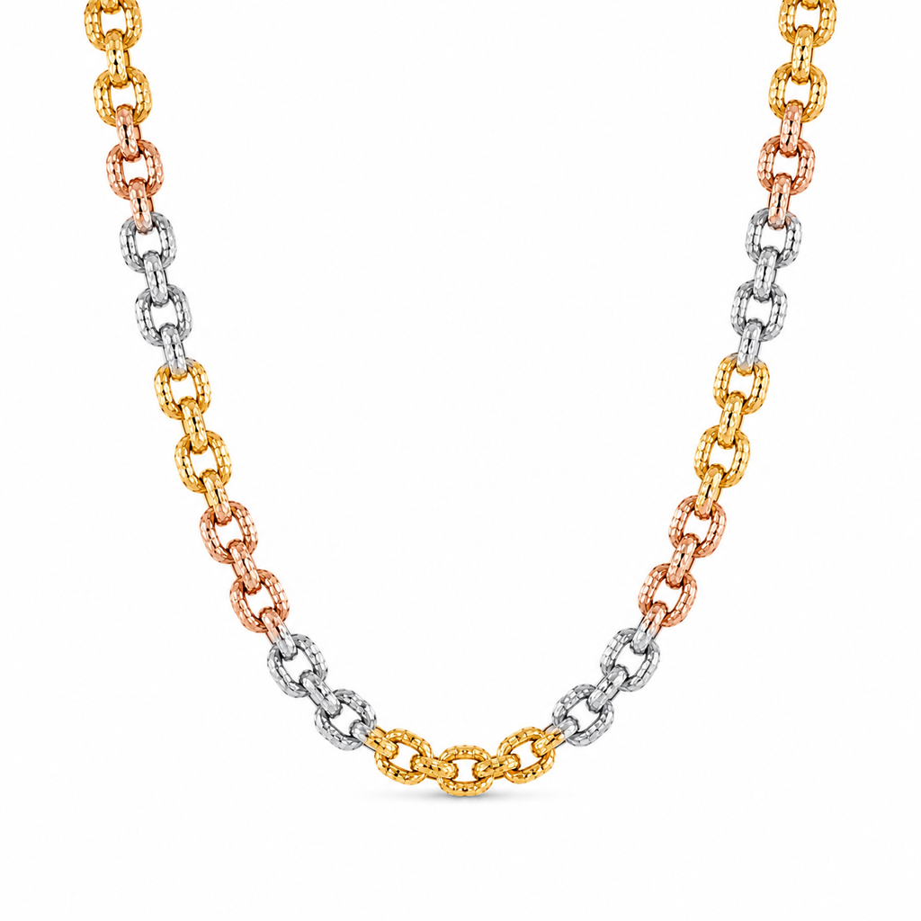 14K Tri-Color Cable Link Necklace