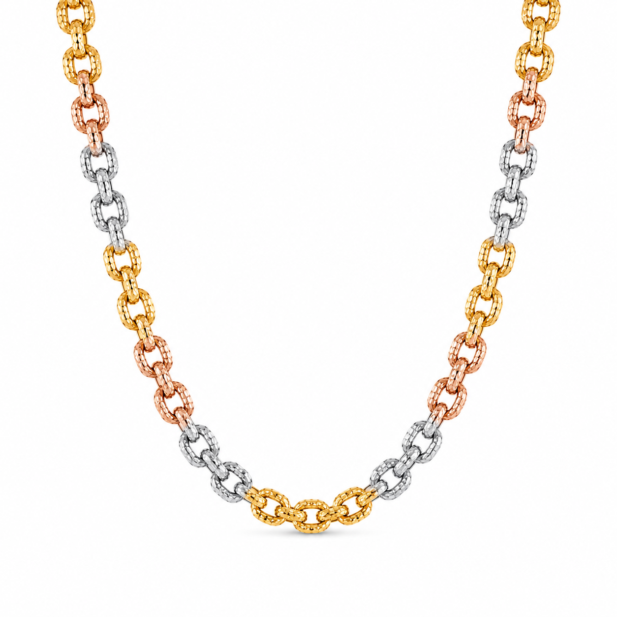 14K Tri-Color Cable Link Necklace