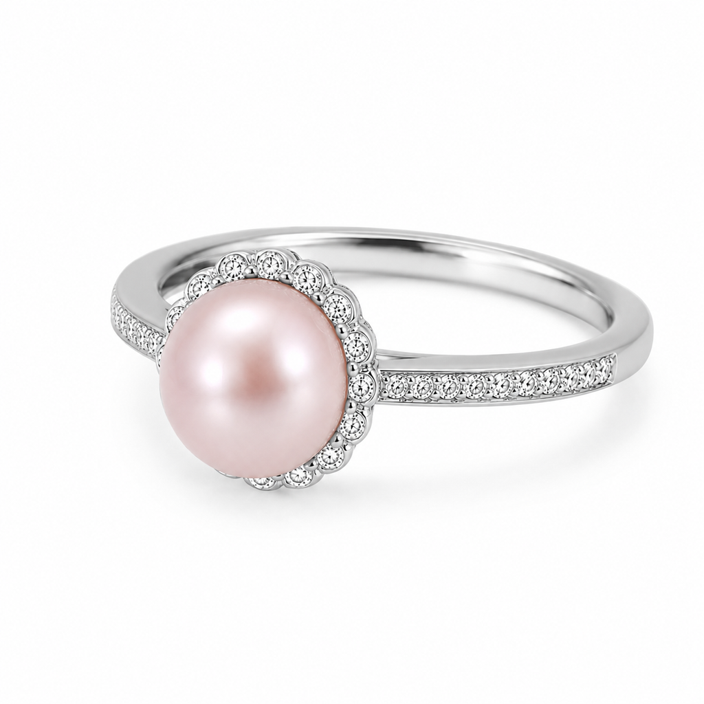 Pink Pearl Halo Ring