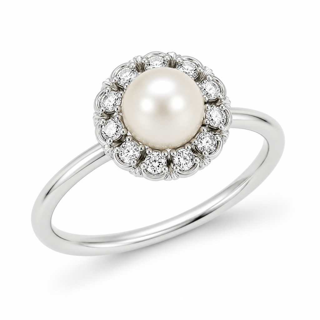 Pearl & Diamond Halo Ring