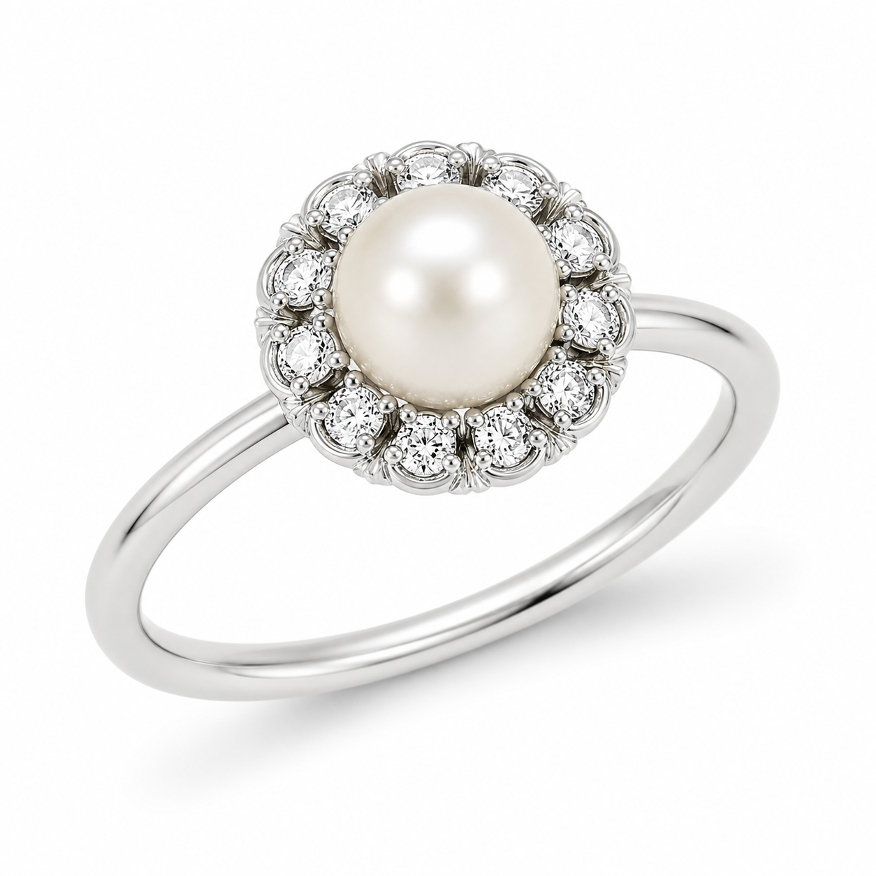 Pearl & Diamond Halo Ring