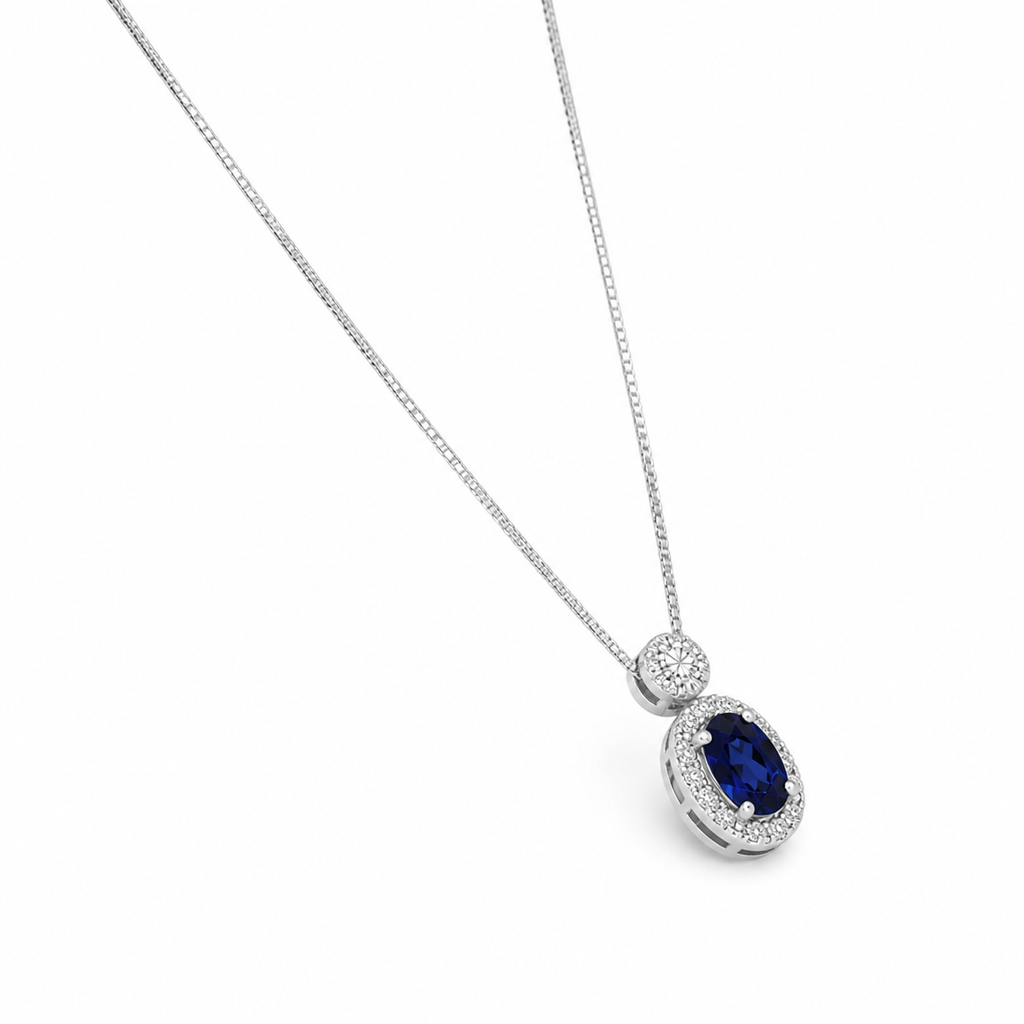 Sapphire & Diamond Halo Necklace