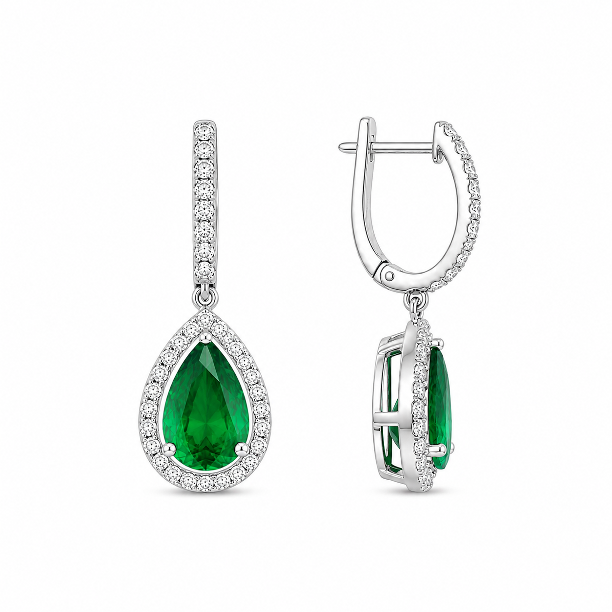 Emerald Halo Drop Earrings