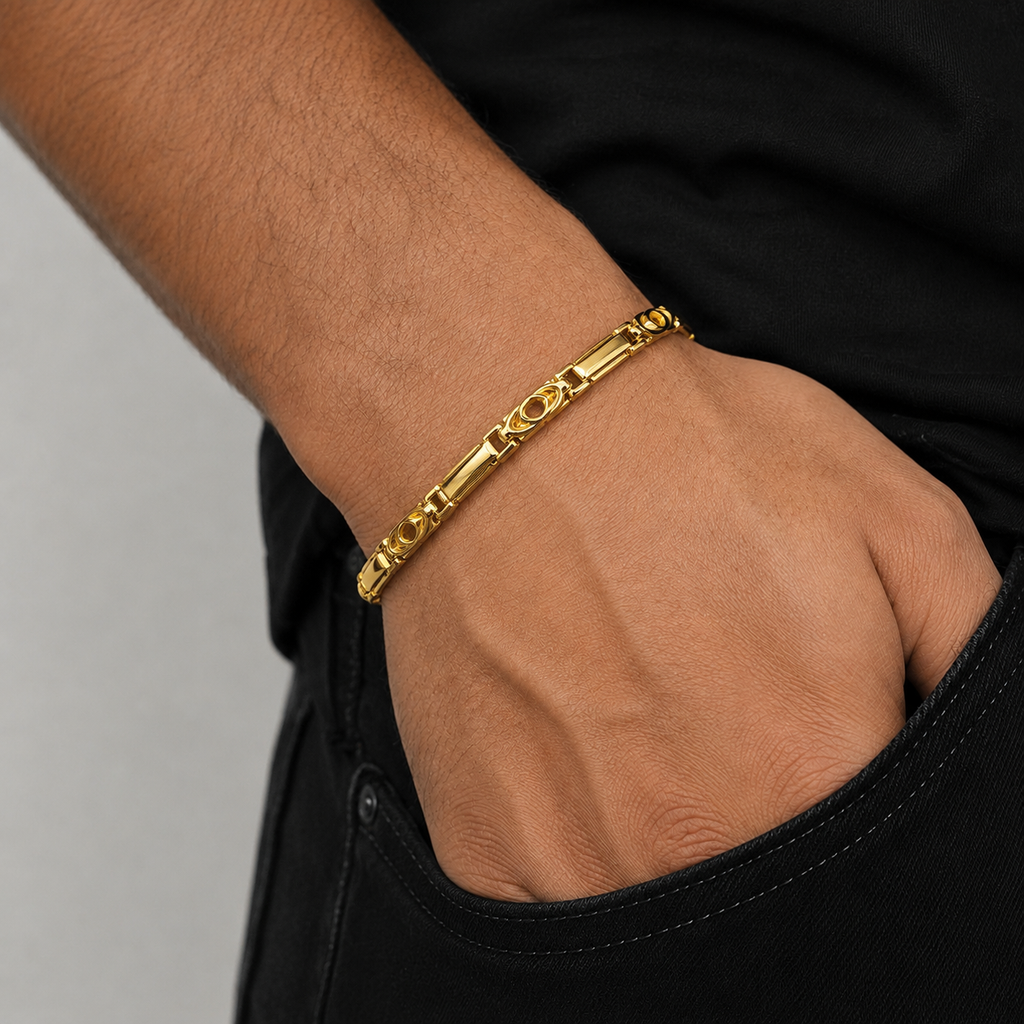 14K Solid Gold Tiger Eye Link Bracelet