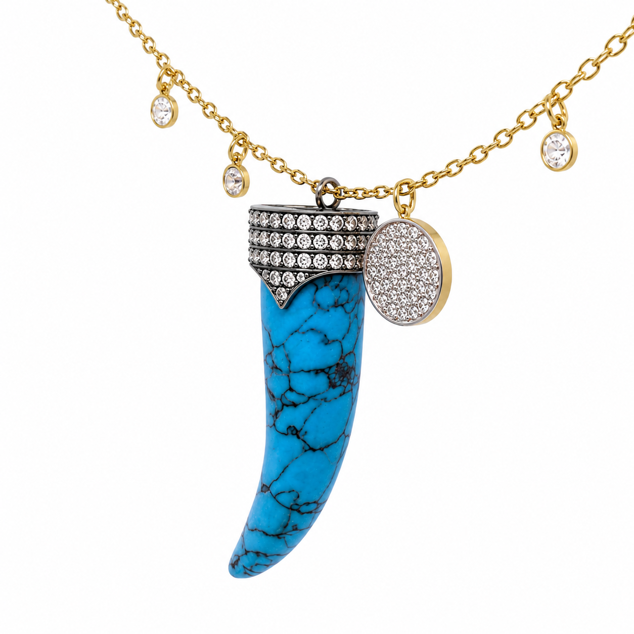 Diamond & Turquoise Horn Pendant Necklace