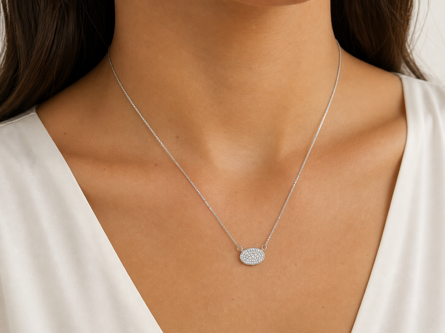 Diamond Oval Disc Necklace