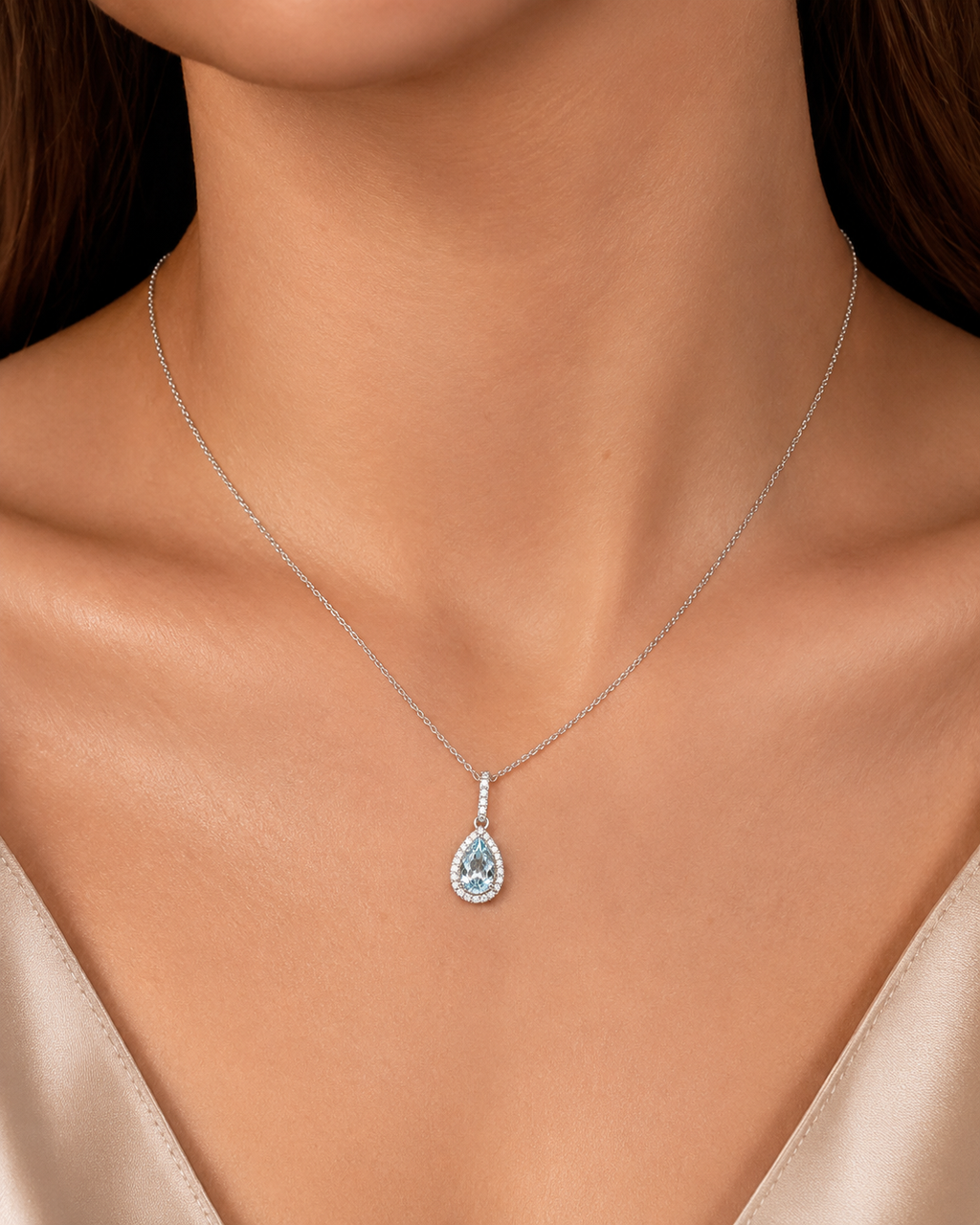 Aquamarine & Diamond Halo Necklace