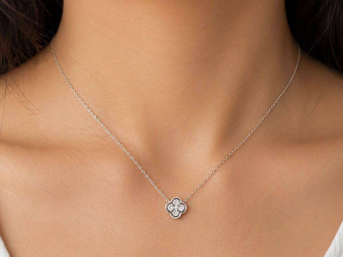 Diamond Cluster Clover Pendant Necklace