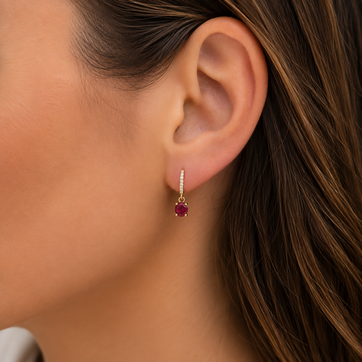 Ruby Diamond Huggie Earrings