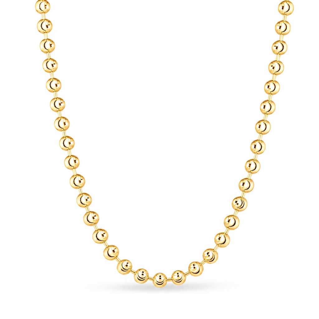 14K Gold Moon Cut Bead Ball Necklace