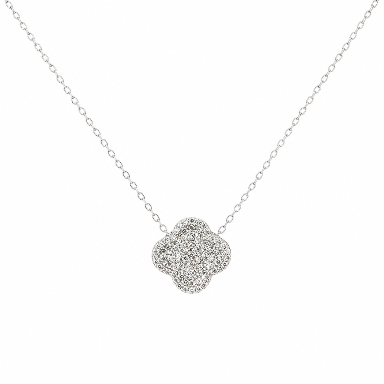 Diamond Pavé Clover Pendant Necklace