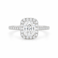 GIA Certified Elongated Cushion Halo Diamond Engagement Ring
