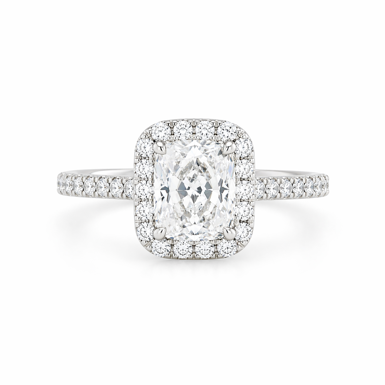 GIA Certified Elongated Cushion Halo Diamond Engagement Ring