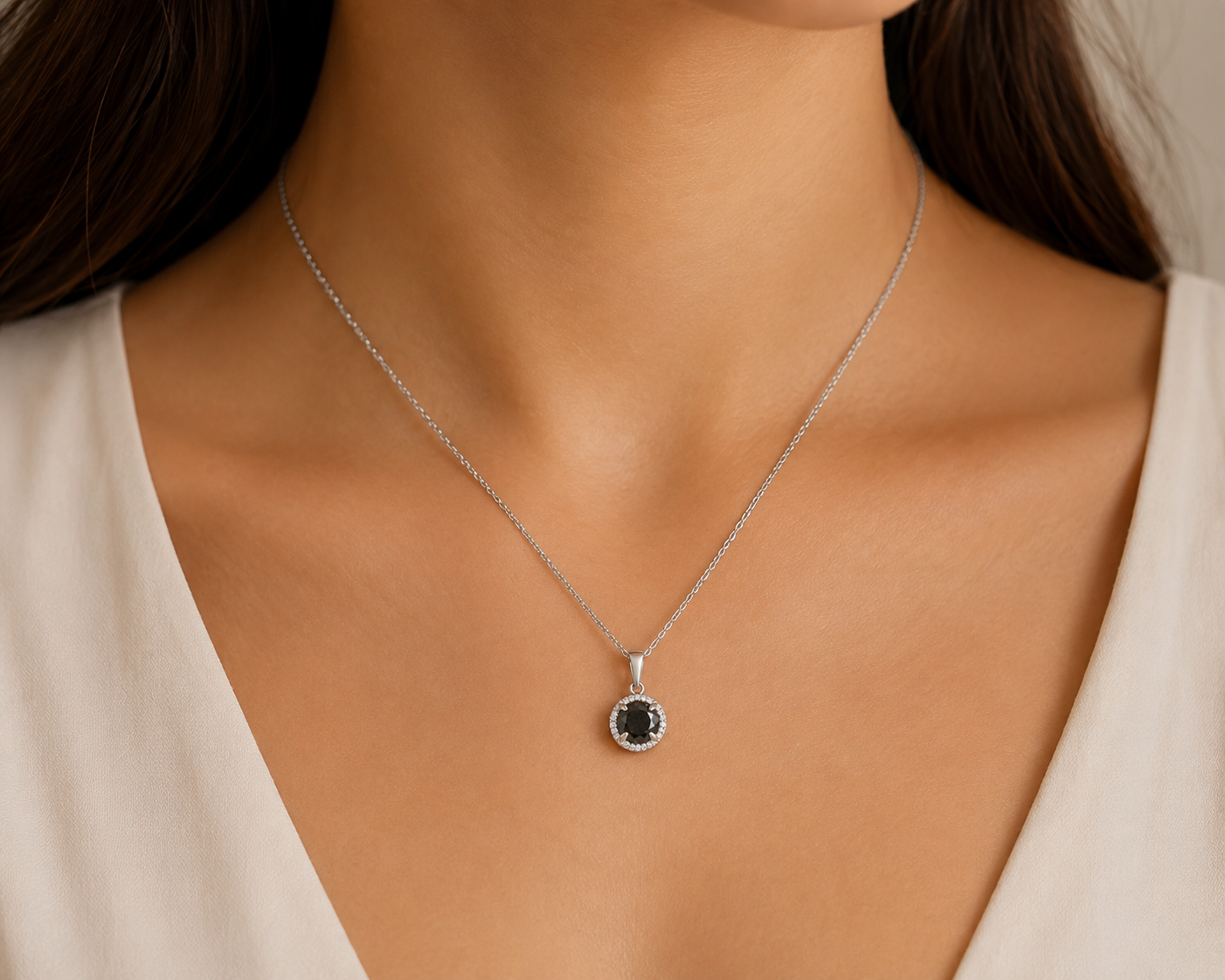 Diamond & Hematite Halo Pendant Necklace