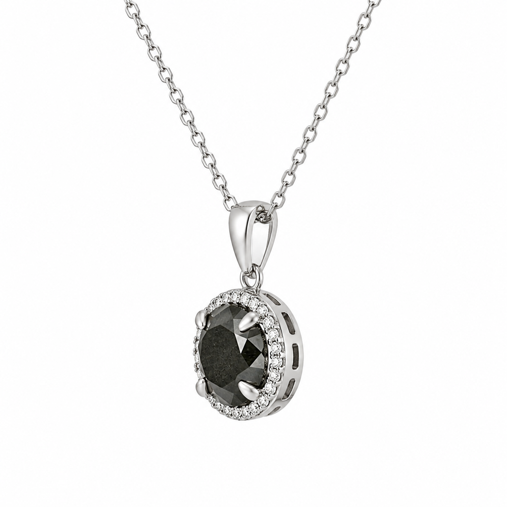 Diamond & Hematite Halo Pendant Necklace