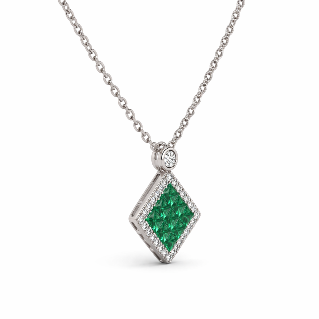 Emerald & Diamond Halo Necklace