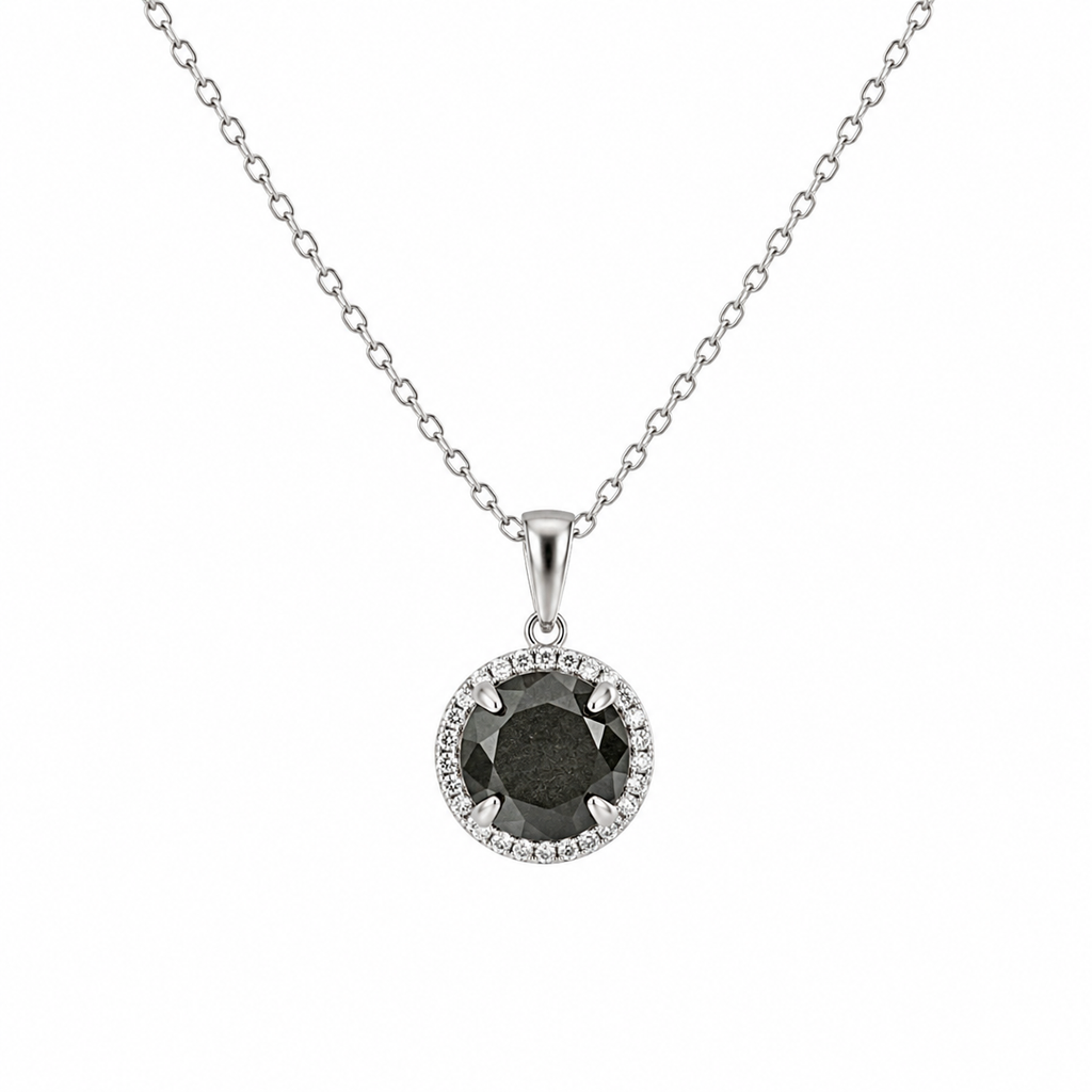Diamond & Hematite Halo Pendant Necklace