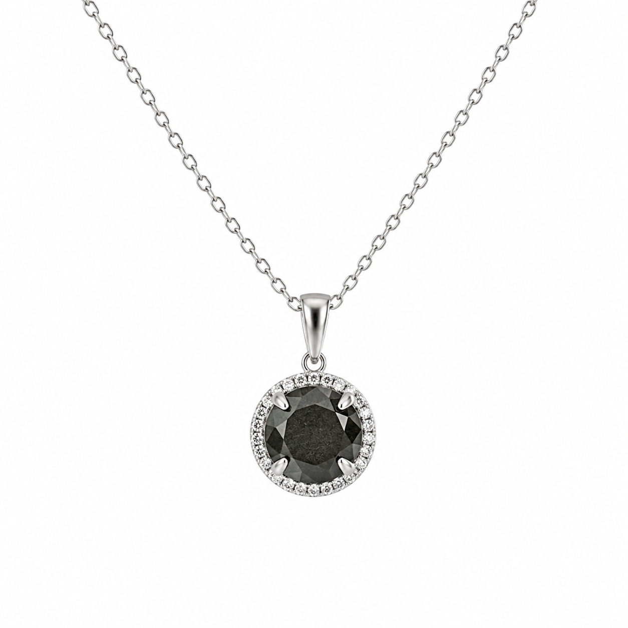 Diamond & Hematite Halo Pendant Necklace