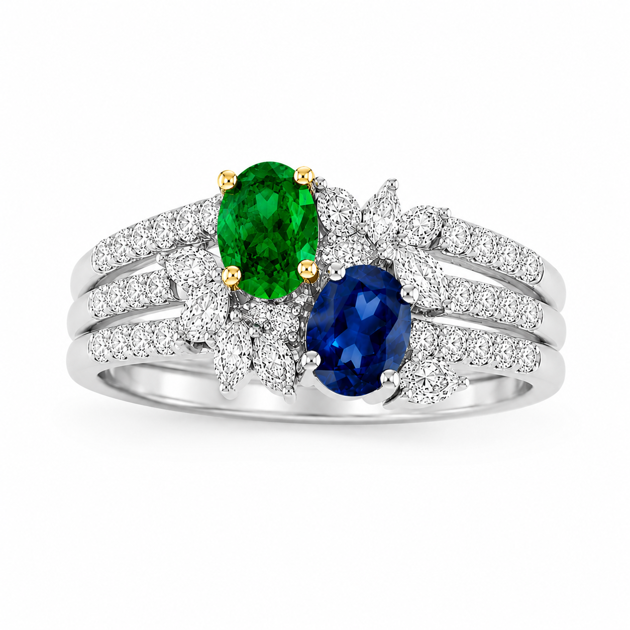 Emerald, Sapphire & Diamond Multi-Band Ring