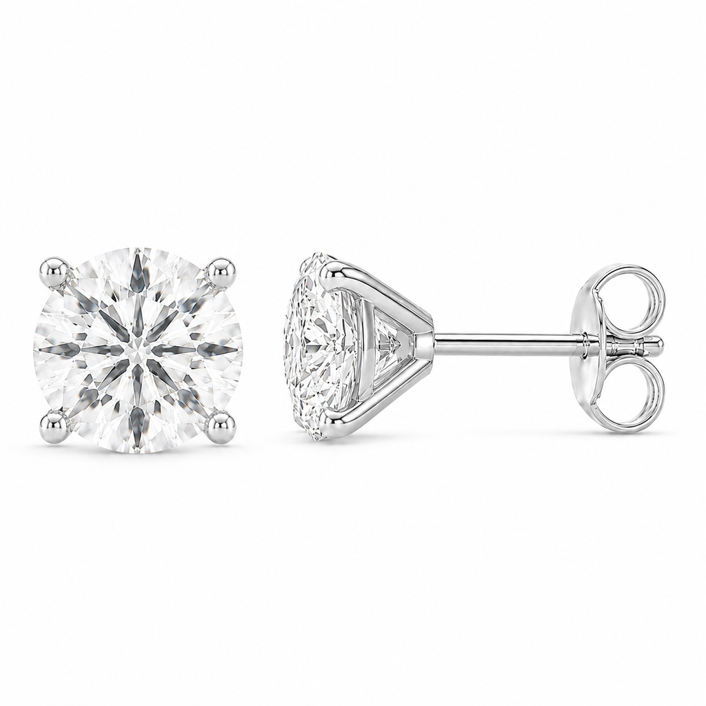 Round Brilliant Lab Diamond Stud Earrings- 4 Prong