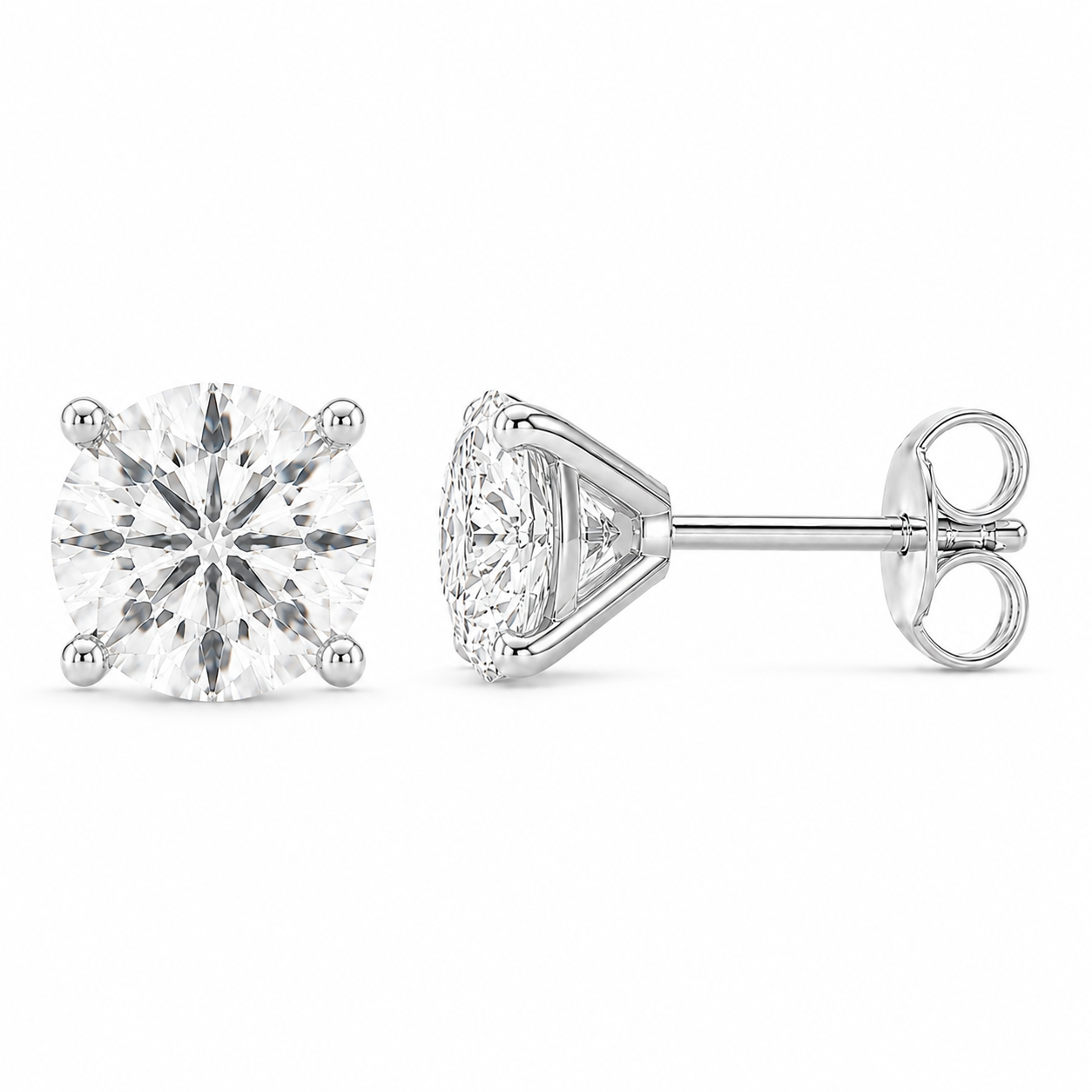 Round Brilliant Natural Diamond Stud Earrings- 4 Prong