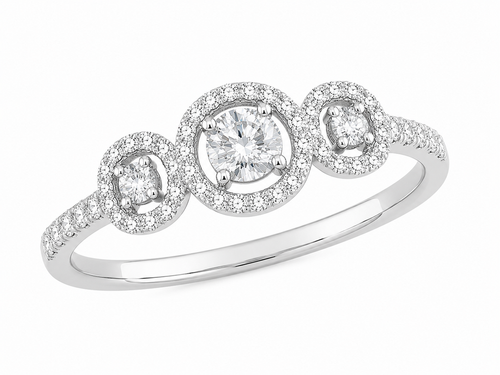 Three-Stone Halo Diamond Ring