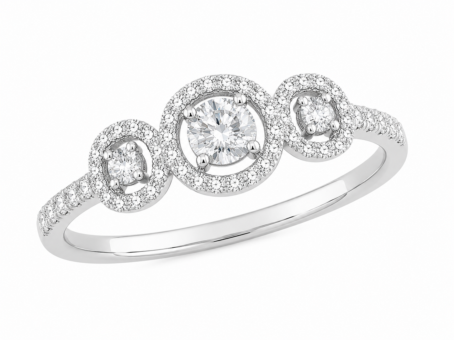 Three-Stone Halo Diamond Ring