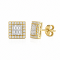 Diamond Baguette Halo Stud Earrings