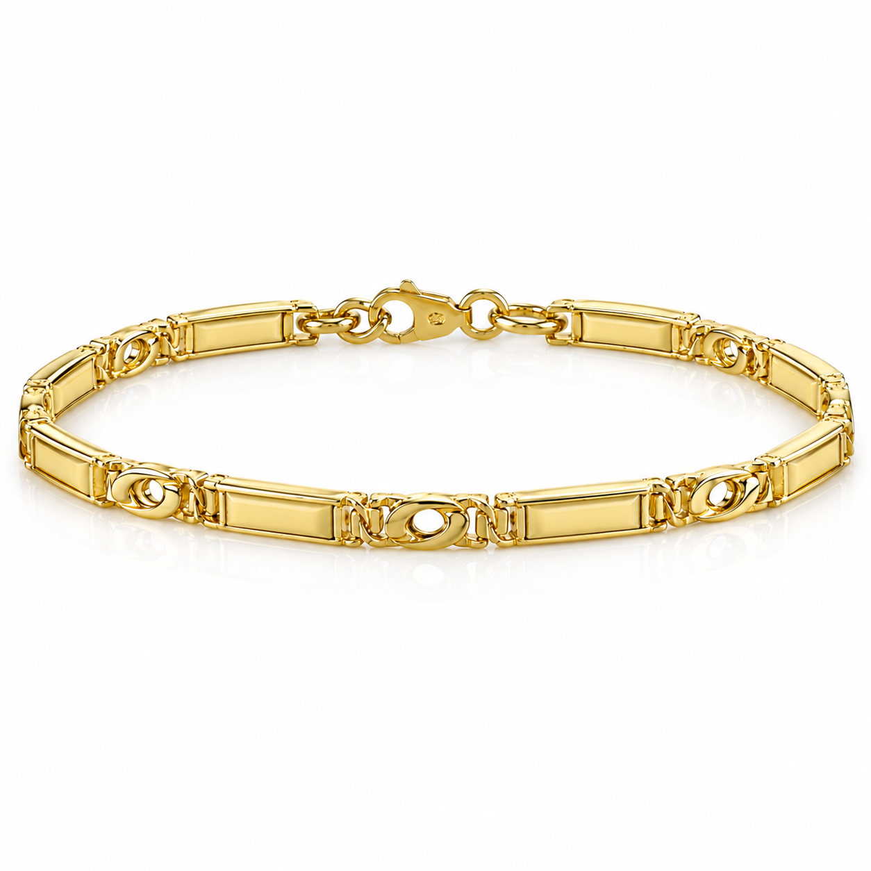 14K Solid Gold Tiger Eye Link Bracelet