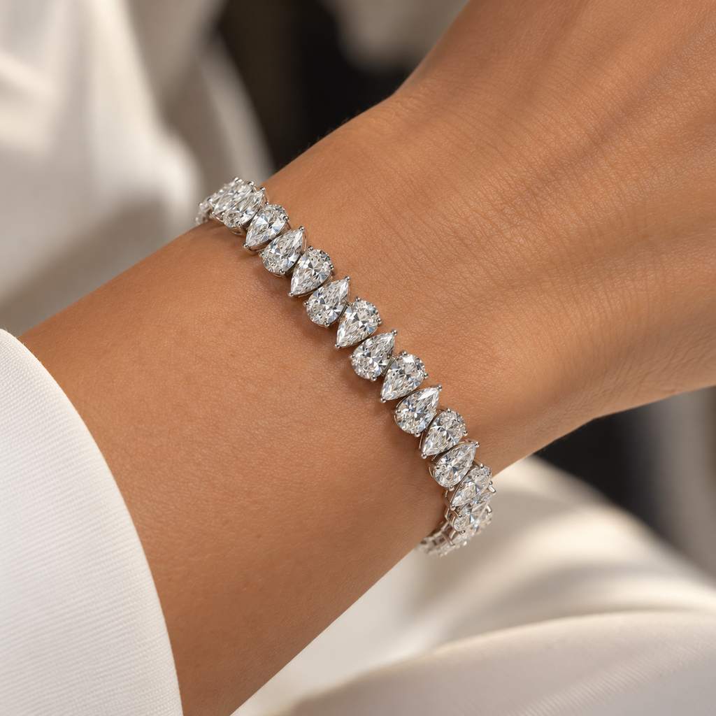 Pear-Shaped Lab-Grown Diamond Tennis Bracelet – 14.44 ctw