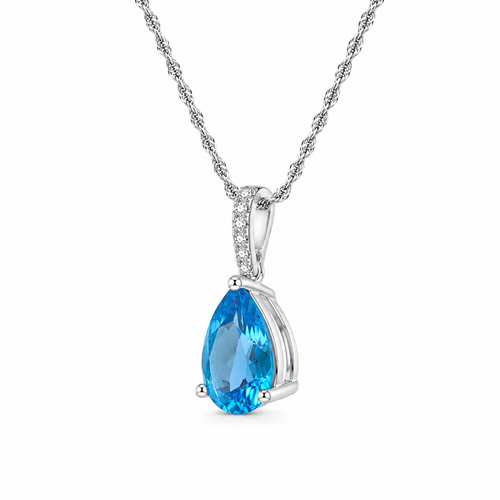 Blue Topaz Diamond Drop Pendant Necklace