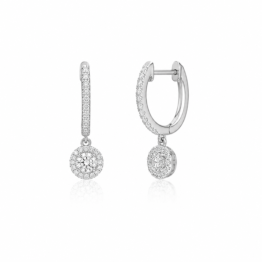 Diamond Halo Drop Huggie Earrings