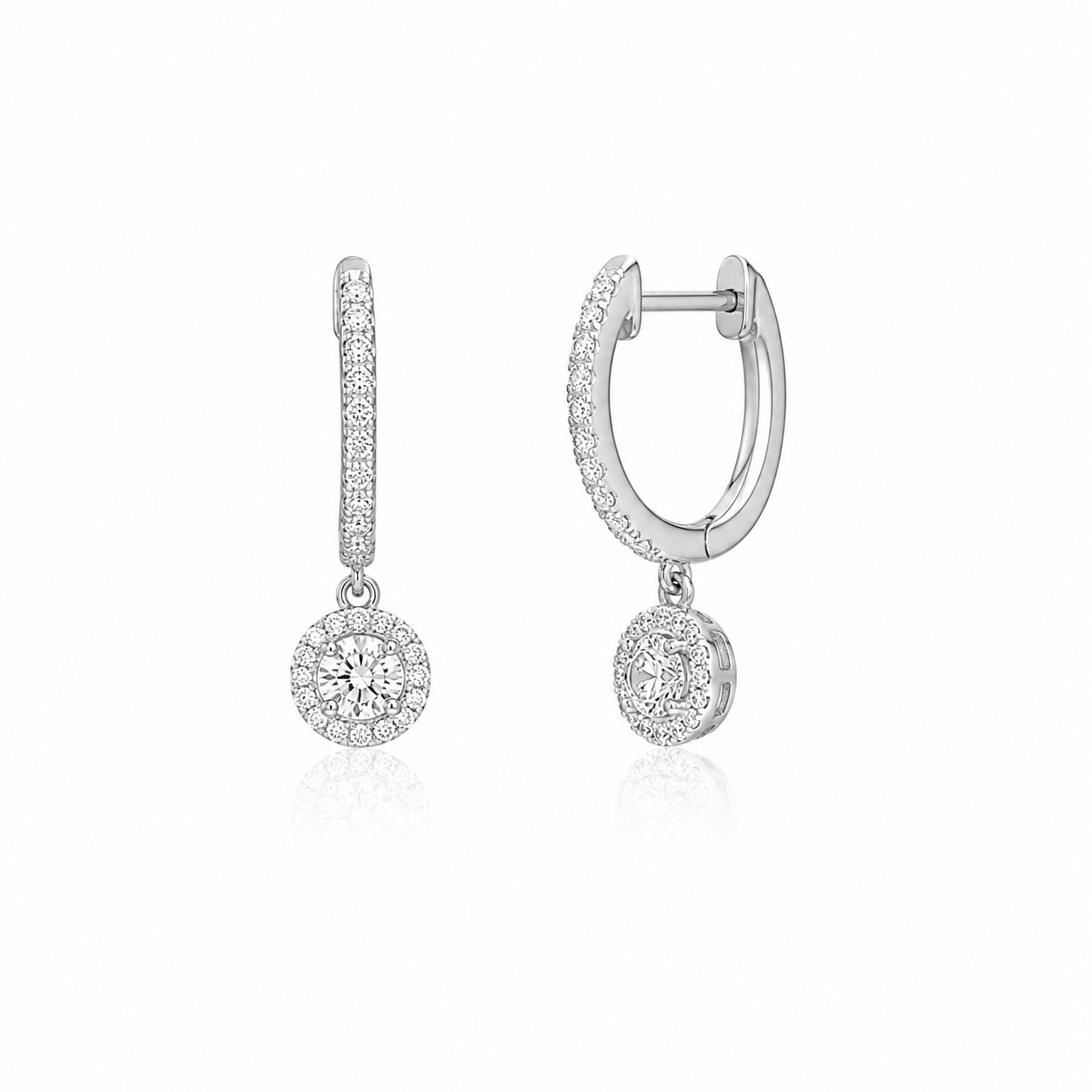 Diamond Halo Drop Huggie Earrings