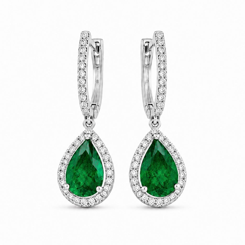 Emerald Halo Drop Earrings