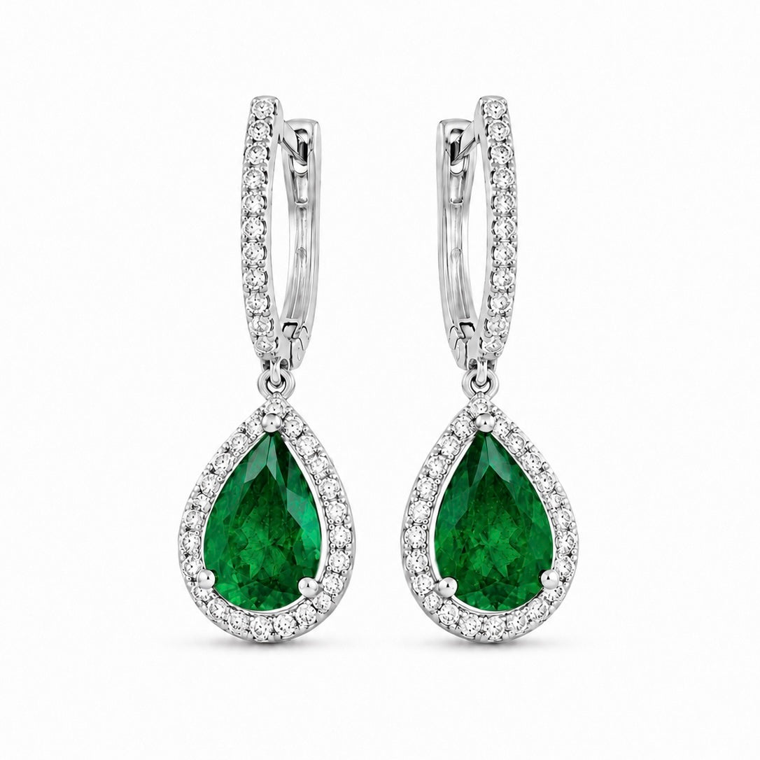 Emerald Halo Drop Earrings